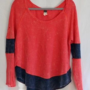 Free People We The Free Orange & Navy Waffle Knit Long-Sleeve